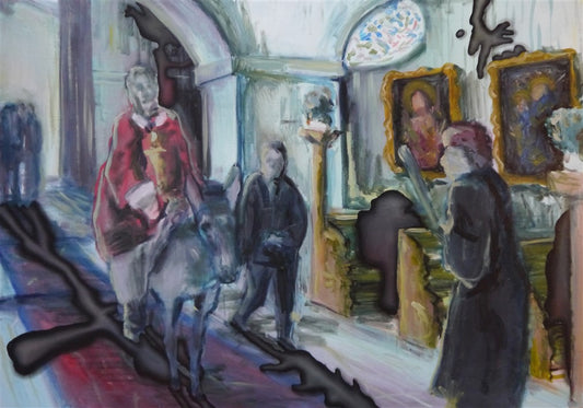 The priest is introduced to the temple on a donkey.