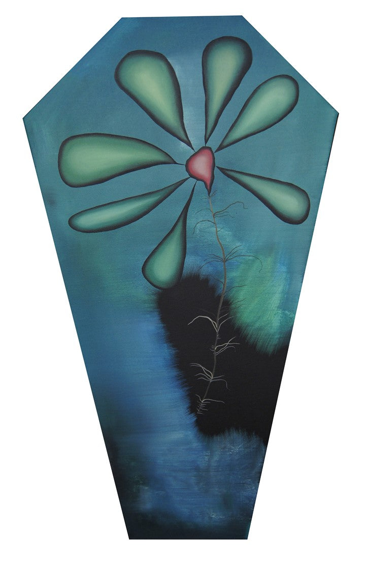 Coffin with a Blue Flower.