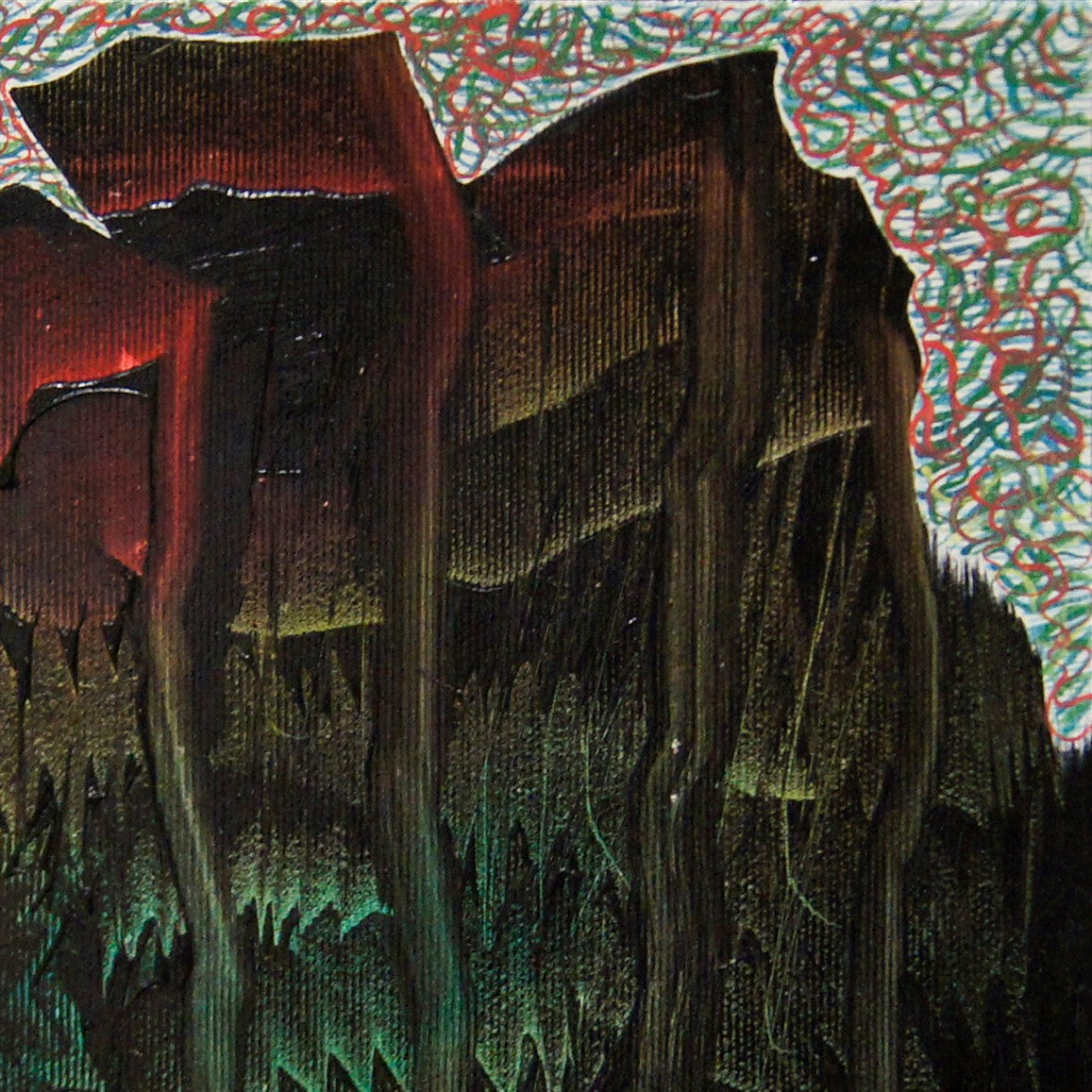 The peaks of the bloody rocks.