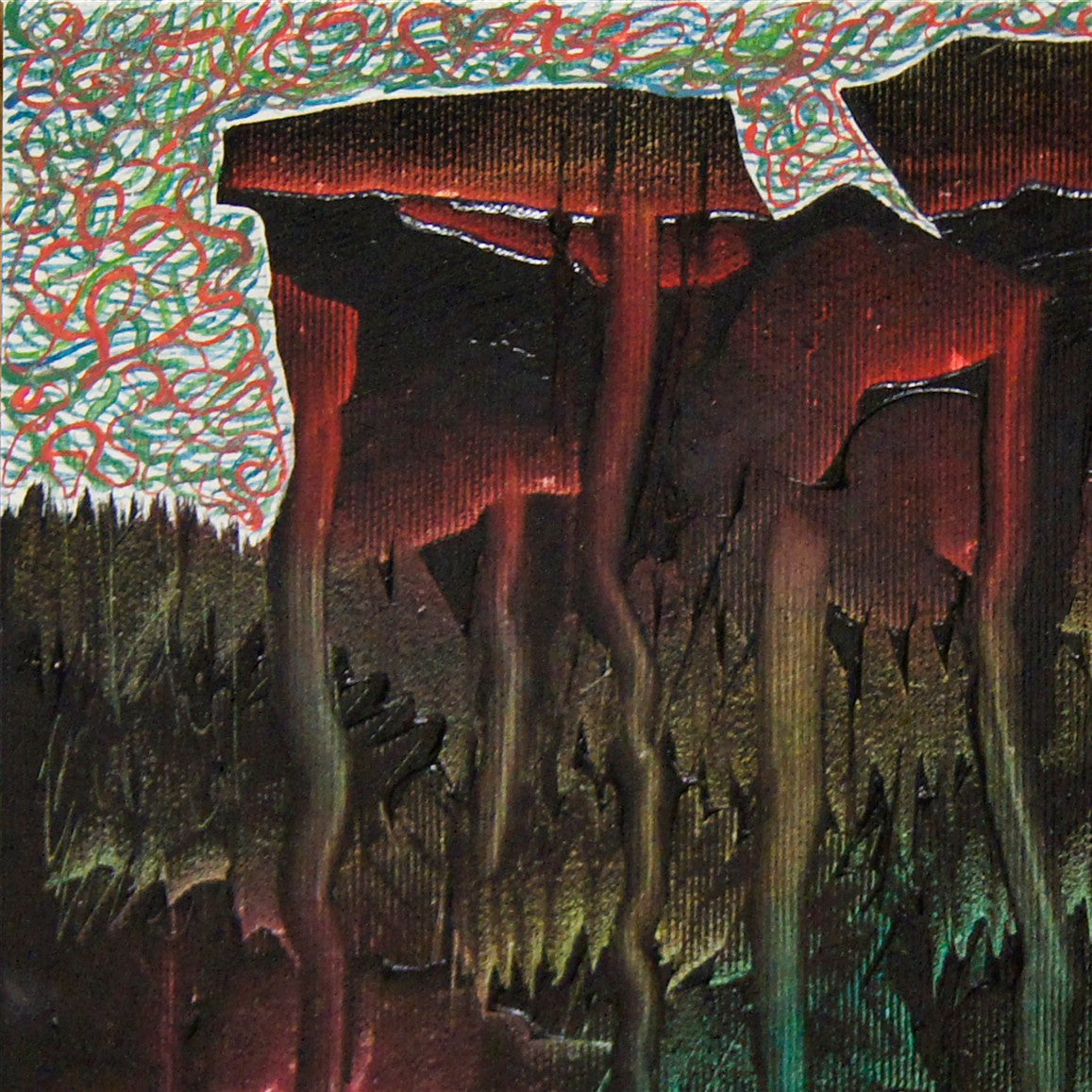 The peaks of the bloody rocks.